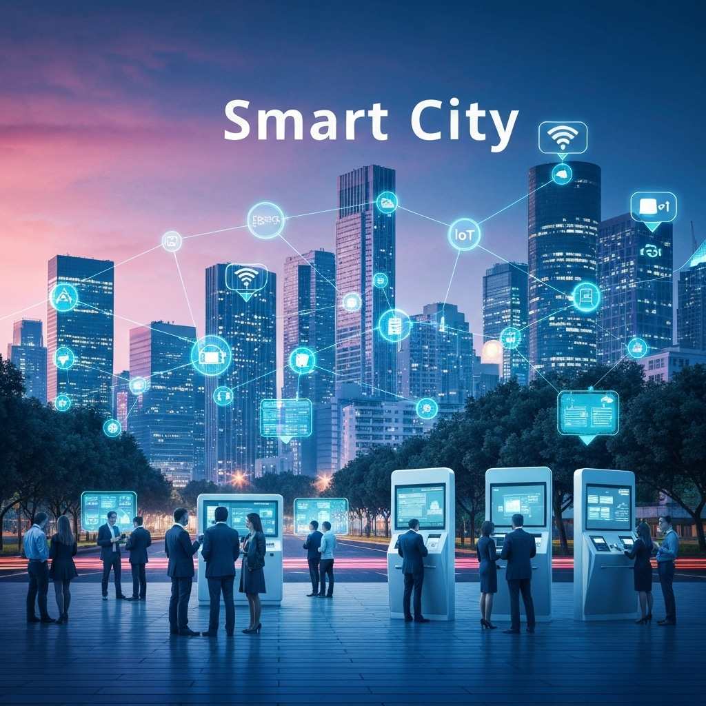 Smart city concept with digital network connections